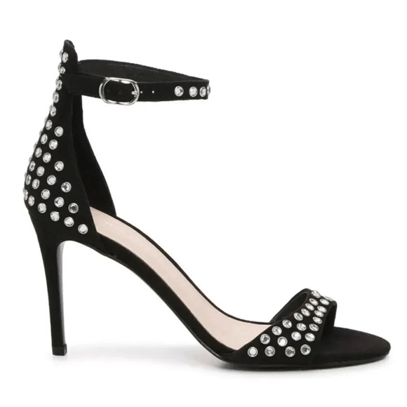 Chinese Laundry Sandals Heels Black Ankle Straps Rhinestone US 8.5 Open Toe - Picture 5 of 9
